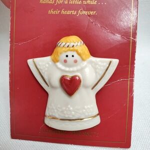 Vtg Hearts & Flowers ♡ Mother Porcelain Angel Pin Brooch 2" Christmas ♡ 1996-NEW